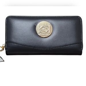Bebe Black Gold Melendy Zip Around Wallet Clutch